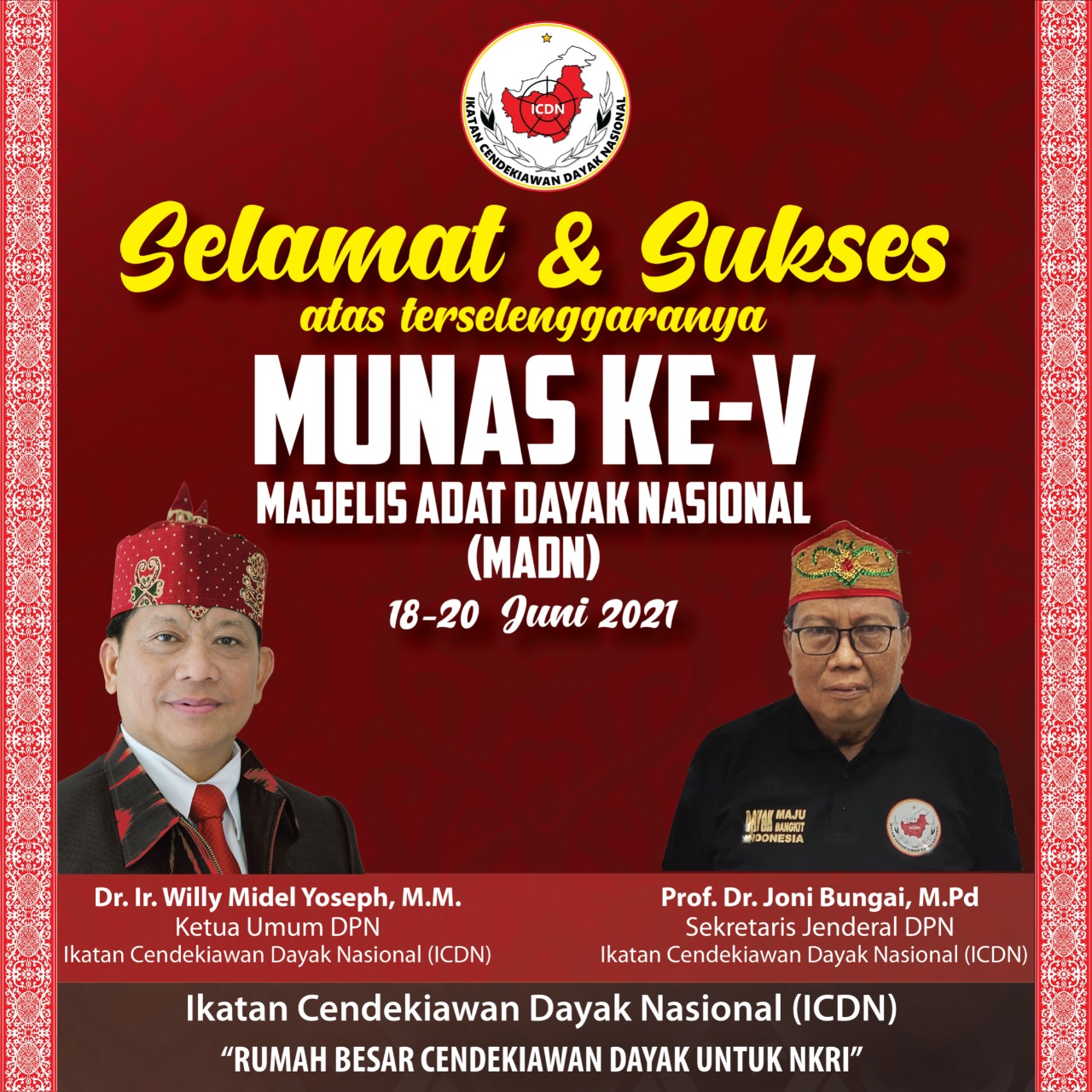 Dr. Ir. WILLY MIDEL YOSEPH, M. M. (Ketum DPN ICDN) Berikan Selamat Atas Munas Ke-V MADN.